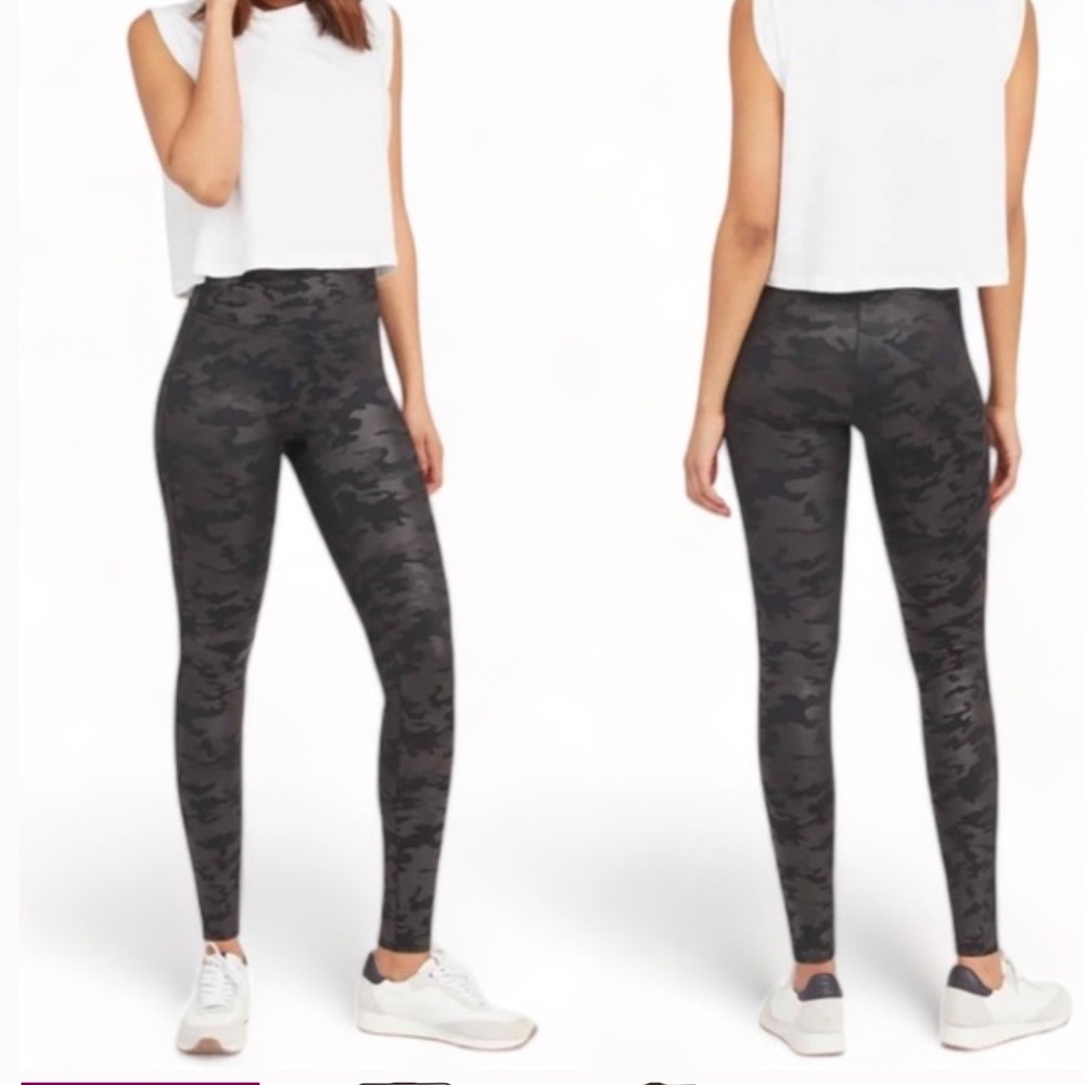 SPANX Faux Leather Camo Leggings‎ in Matte Black Camo